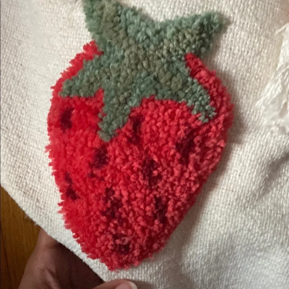 Rachel Zoe Strawberry Throw Blanket - Cream with Red & Green